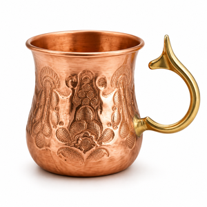 Mug à Moscow Mule en cuivre floral gaufré fait main, tasse à bière en cuivre pur de qualité supérieure, verre à cocktail vintage avec poignée en laiton - Product Image 4
