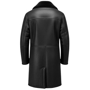 <b>Men</b>’s <b>Black</b> Shearling <b>Coat</b> – <b>Long</b> Genuine Leather Winter Jacket Classic Single-Breasted Shearling Leather <b>Coat</b> for <b>Men</b> - Product Image 2