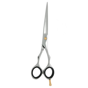 Ciseaux de coiffure professionnels de dernière génération, couleur argent, vis dorée, repose-doigts noir, acier inoxydable - Product Image 4