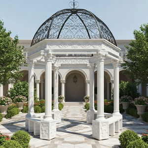 Gazebo en marbre blanc pour villa, jardin, hôtel - Pierre sculptée à la main, durable et écologique par Hayat Industries - Product Image 2