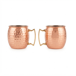 Vente en gros de tasses à Moscow Mule en cuivre pur martelé à la main avec poignée en laiton, articles de bar, cadeau - Product Image 1