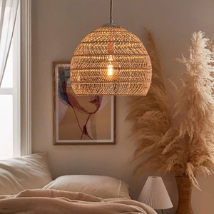 Vietnamese Handicraft Woven Rattan Pendant Lamp <b>Shade</b> Round Boho Style Eco-Friendly <b>Light</b> Cover for Home Decor - Product Image 2