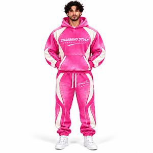 Ensemble de survêtement unisexe en coton surdimensionné, imprimé léopard personnalisé, deux pièces, sweat à capuche zippé et pantalon de survêtement épais - Product Image 4