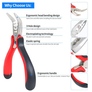 Pince à extensions de cheveux noire et rouge de précision, conception avancée à 3 trous pour extensions de cheveux à anneaux micro-nano, approuvée par les salons - Product Image 5