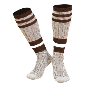 Knee High <b>Socks</b> Brown White Striped Knitted Breathable Cotton Bamboo Fiber for Adults Casual Winter Use - Product Image 5