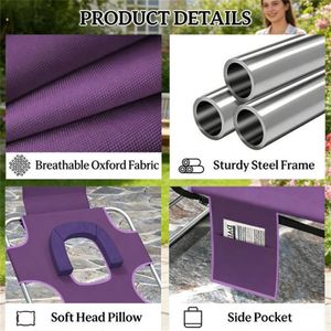Sedia a Sdraio Regolabile Viola per Esterni, Lettino Prendisole - Product Image 3