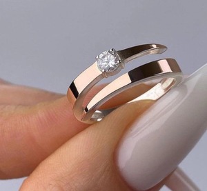 Elegant Round Cut White <b>Cz</b> Diamond <b>Ring</b> Four Prong Open Wrap Design Solid Gold Jewelry Special Event Wear Anniversary Gift - Product Image 3