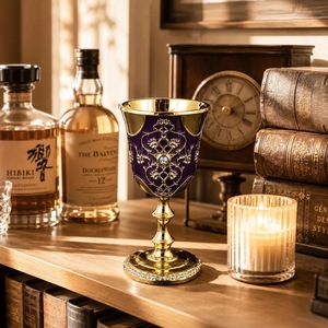 Gobelet élégant à bord doré avec accent en cristal, coupe à vin en laiton faite à la main, décoration de mariage - Product Image 5