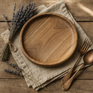 Bandeja de Madera Natural para Servir Alimentos |   Plato de Madera Maciza Resistente para Hogar, Restaurante, Hotel y Servicios de Catering - Product Image 4