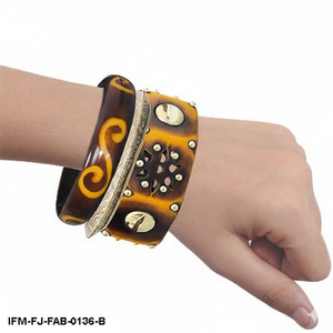 Conjunto de Brazaletes Étnicos Hechos a Mano, Estilo Boho, con Incrustaciones de Resina y Latón, para Mujer, Juego de 3 Piezas - Product Image 3