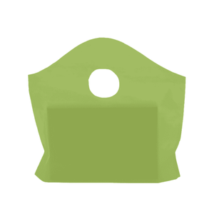 Bolsa de HDPE Reciclable Verde Esmerilada con Asas Redondas Troqueladas, Abertura Amplia y Fuelle Inferior Expandible - Product Image 3