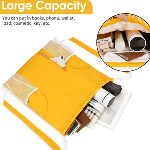 Custom Logo <b>Drawstring</b> <b>Backpack</b> With Mesh Side Pockets Front Zipper Pocket Waterproof Sports Gym Sack Bag Lightweight Polyester - Product Image 5