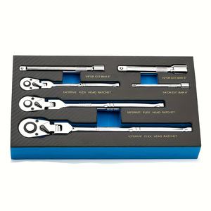 6 pezzi chiave a cricchetto a testa flessibile 72 1/4 girevoli a 3/8 unità 1/2 acciaio al cromo-vanadio con barre di prolunga in schiuma EVA - Product Image 1