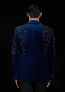 Dashing Men Single-Breastedปุ่มเดียวสีฟ้าTuxedoชุดTuxedosสําหรับงานแต่งงานพรหมชุดอาหารค่ําสวมเสื้อ - Product Image 3