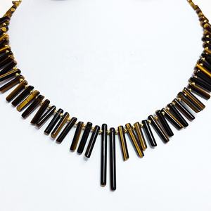 Collar de cuentas de ojo de tigre en forma de barra al por mayor para hombres y mujeres, collar de cuentas de piedra de ojo de tigre amarillo para joyería de moda. - Product Image 2