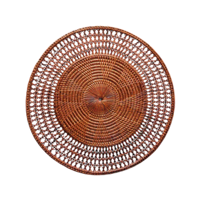 Scandi-Boho Rattan Placemat Hand-Made Round Table Mat for Minimalist Home Decor Natural <b>Woven</b> Fiber Underplate - Product Image 2