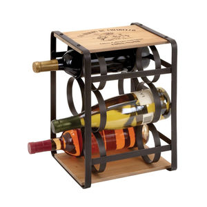 Porte-bouteilles de vin attrayant en fer et bois, étagère de rangement pour table avec 6 bouteilles, parfait pour la maison, la cuisine, le bar, l'organisation et la présentation - Product Image 5