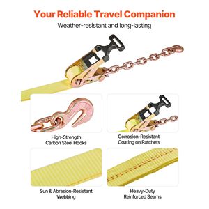 Kit de fixation robuste Worki 10009 Lbs avec cales de roue, sangles de remorquage de type pneu et sangles de fixation de voiture avec cliquet à haute résistance - Product Image 6