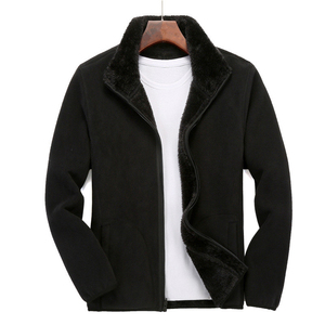 Men's Blue Full-Zip <b>Fleece</b> Jacket Stand Collar Casual Winter Wear Regular Fit Polyester Material Sherpa Lining <b>Zipper</b> Closure - Product Image 2