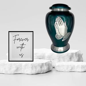 Urne funéraire blanche de style américain pour cendres d'adultes avec motif mains en prière gravées, capacité de 200 pouces cubes, usage commémoratif - Product Image 3