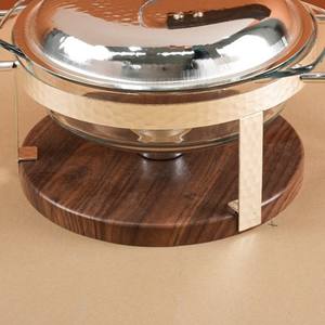 Plat à chafing rectangulaire en acier inoxydable martelé avec base et poignées en bois, chauffe-plats professionnel pour buffets et traiteurs hôteliers - Product Image 6