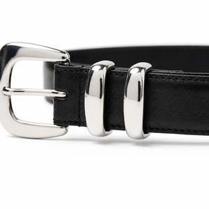 Women PU Leather <b>Belt</b> Black Fashion Waist <b>Belt</b> <b>Silver</b> <b>Buckle</b> Double Keeper Adjustable Casual Dress <b>Belt</b> Wholesale Supplier Maker - Product Image 3