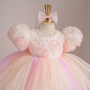 Robe de bal florale pour filles 176 avec corsage rose 3D, jupe en tulle pastel et grand nœud au dos pour occasions spéciales par l'usine Nhung Nguyen - Product Image 5
