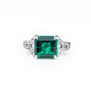 Women's 925 Sterling <b>Silver</b> <b>Emerald</b> Cut Cocktail <b>Ring</b> Rhodium Plated Prong Setting Classic Geometric Fine Jewelry - Product Image 2