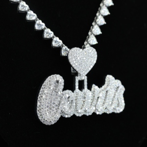 Men's 925 Silver Gold Plated Heart Moissanite Chain Hip-hop Style Personalized English Pendant Necklace - Product Image 4