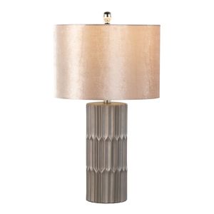 Lampada da tavolo contemporanea in ceramica Tania da 22 pollici in marrone e marrone metallizzato con paralume color champagne di - Product Image 2