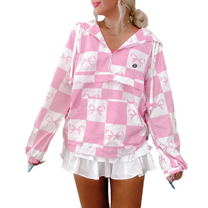 Trendy Custom Women's Printed Pullover Pink Nylon Windbreaker <b>Jacket</b> Hooded <b>Lightweight</b> Casual Outerwear Half Zip <b>jacket</b> for men - Product Image 5
