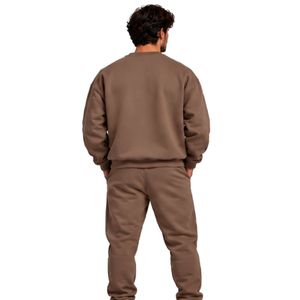 Ensemble survêtement décontracté en molleton pour homme, sweat-shirt à col rond et pantalon de jogging, motif graphique marron cacao, vêtements de sport d'hiver pour la gym et le streetwear - Product Image 3