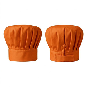Casquette de chef unisexe en polyester premium 180 GSM, orange, couronne plissée, dos réglable, logo brodé personnalisé, impression numérique - Product Image 1