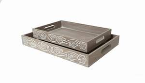 Plateau de service en bois blanc peint à la main pour table à manger, petit-déjeuner, café, desserts – Organisateur de cadeaux disponible - Product Image 5