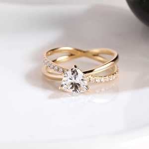 Luxury 1.01CT Trillion Cut Diamond Crossover Dual Band <b>Ring</b> Lab Grown 14K Yellow Gold for Proposal Gift Jewelry For Wedding - Product Image 1