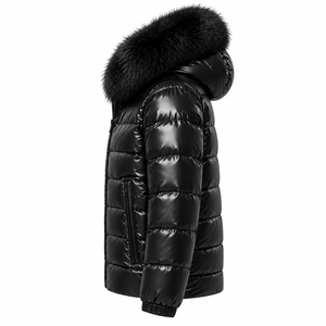 <b>Men's</b> Winter Puffer Jacket Hooded <b>Fur</b> Collar Quilted Down <b>Coat</b> Zipper Closure Casual Outerwear - Product Image 5