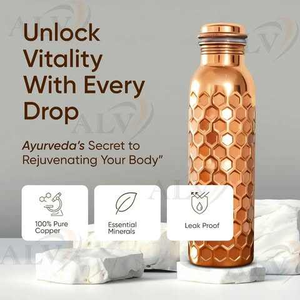 Premium pure copper water <b>bottle</b> for home office gym use made with traditional design and ecofriendly sustainable build - Product Image 4