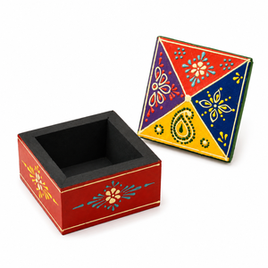 Boîte de rangement en bois peinte à la main – Boîte décorative indienne colorée pour cadeaux et bijoux - Product Image 4