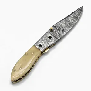 Navaja Plegable con Mango Color Bronce Claro, Empuñaduras Grabadas en Tono Plateado y Hoja con Diseño para Viajes al Aire Libre, Equipo de Camping y Set de Regalo - Product Image 1