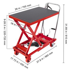 Carrello Elevatore Idraulico Manuale a Forbice Singola, Capacità 227 kg, Altezza di Sollevamento 72,4 cm, 4 Ruote Antiscivolo in PA per Carico Merci - Product Image 5
