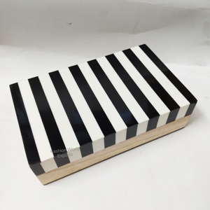 Modern Black and Ivory Resin <b>Keepsake</b> <b>Box</b> with Natural Wood Finish Artisan Crafted Decorative Organizer for Bedroom Office Desk - Product Image 2
