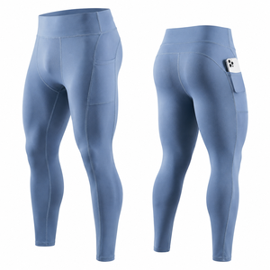 Leggings de compression personnalisés pour hommes, taille haute, extensibles, avec poche pour téléphone, séchage rapide, pour la gym, la course et l'entraînement, OEM - Product Image 1