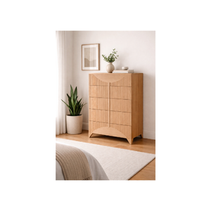 Cómoda moderna de madera maciza con ranuras para dormitorio, gabinete de almacenamiento de 5 cajones, precio directo de fábrica, proveedor de fábrica OEM ODM - Product Image 1