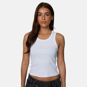 Top Corto Blanco de Punto para Mujer, Cuello Redondo, Color Sólido, Estilo Minimalista - Product Image 3