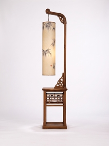 Lampe sur pied en bois, style pagode asiatique traditionnel, abat-jour en papier, blanc cassé, lumière ambiante chaude, AC E26 LED CRI 80, chambre à coucher - Product Image 2