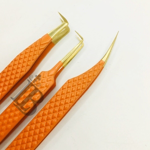 Pinzas para Extensión de Pestañas Lumia Beauty, Color Naranja, Puntas Doradas, Acero Inoxidable Antimagnético, Alta Demanda, Herramientas de Tendencia, MOQ Bajo - Product Image 4