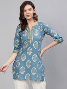 Indian Casual and Daily Wear Cotton Material Short Kurtis Style Tunic Collections for Office and Daily Wear Digital Print <b>Top</b> - Product Image 4