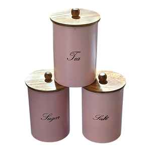 Ensemble de 3 boîtes de rangement pour sucre, café et thé, écologiques, sans BPA, durables, hermétiques, en métal et en bois, avec couvercles décoratifs pour la cuisine - Product Image 3