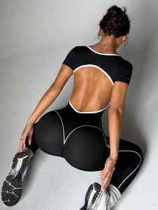 Ensemble de soutien-gorge de sport et leggings scrunch taille haute pour femme, avec logo personnalisé, pour la gym et le yoga, effet push-up fessier, taille élastique, couleur unie - Product Image 2