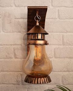 Vintage Metal Wall <b>Lamp</b> Amber Glass Shade Handmade Retro Custom <b>Antique</b> Handcrafted Factory Wholesale Indoor/Outdoor Use Balcony - Product Image 1